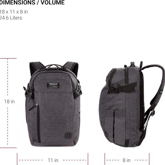 SwissGear Hybrid Travel Laptop Backpack, Heather Grey, 18-Inch - Picture 3 of 16